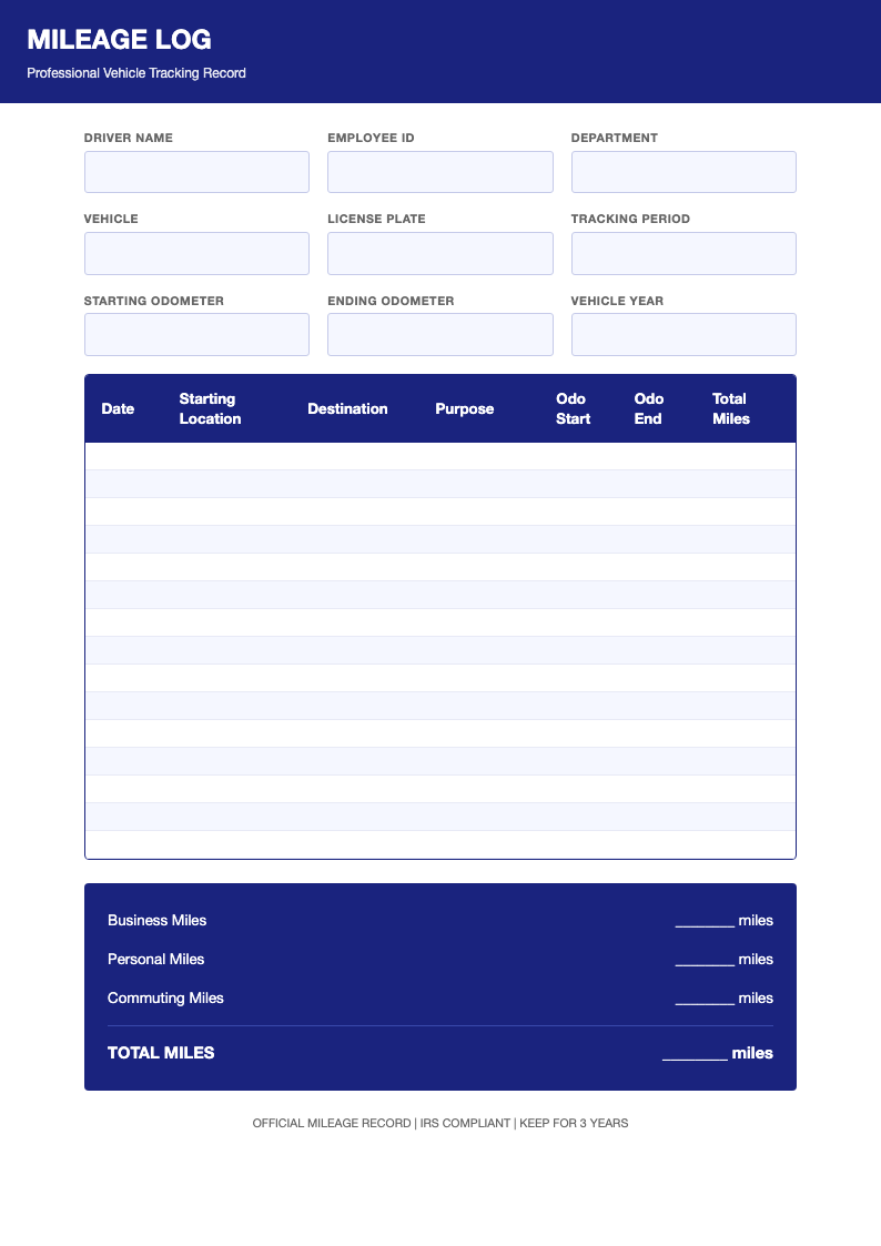 Navy crisp mileage tracker